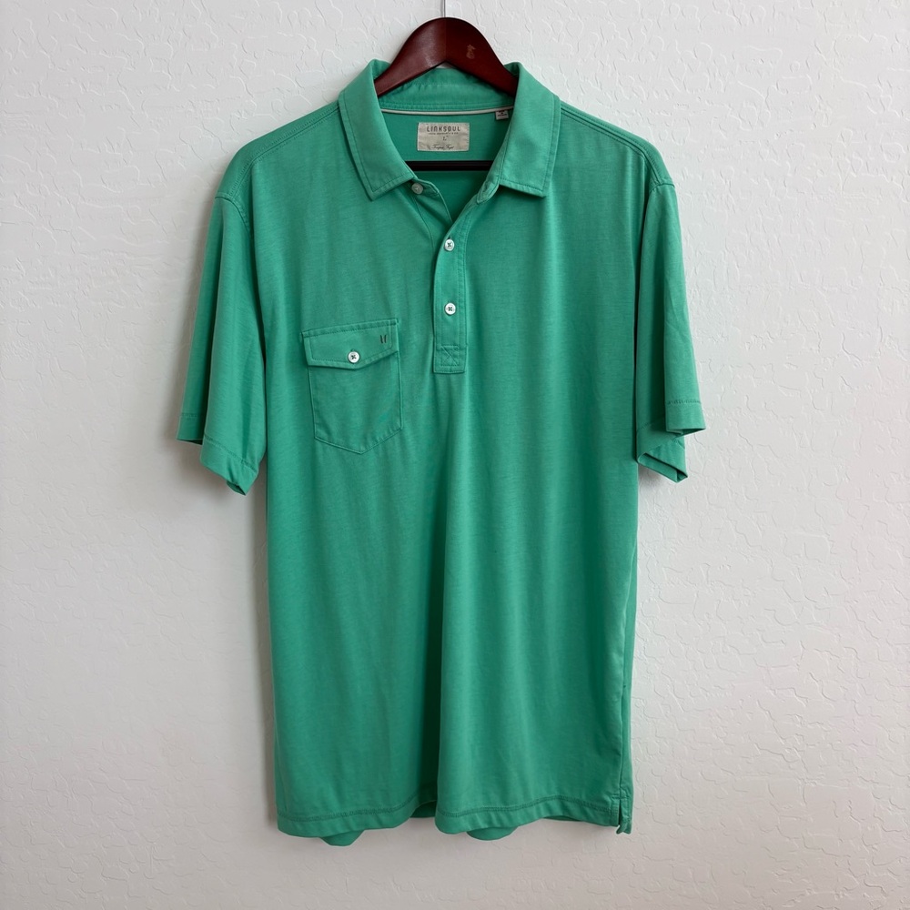 Linksoul Men’s Green Polo Shirt Short Sleeve size Large  Luxury cotton